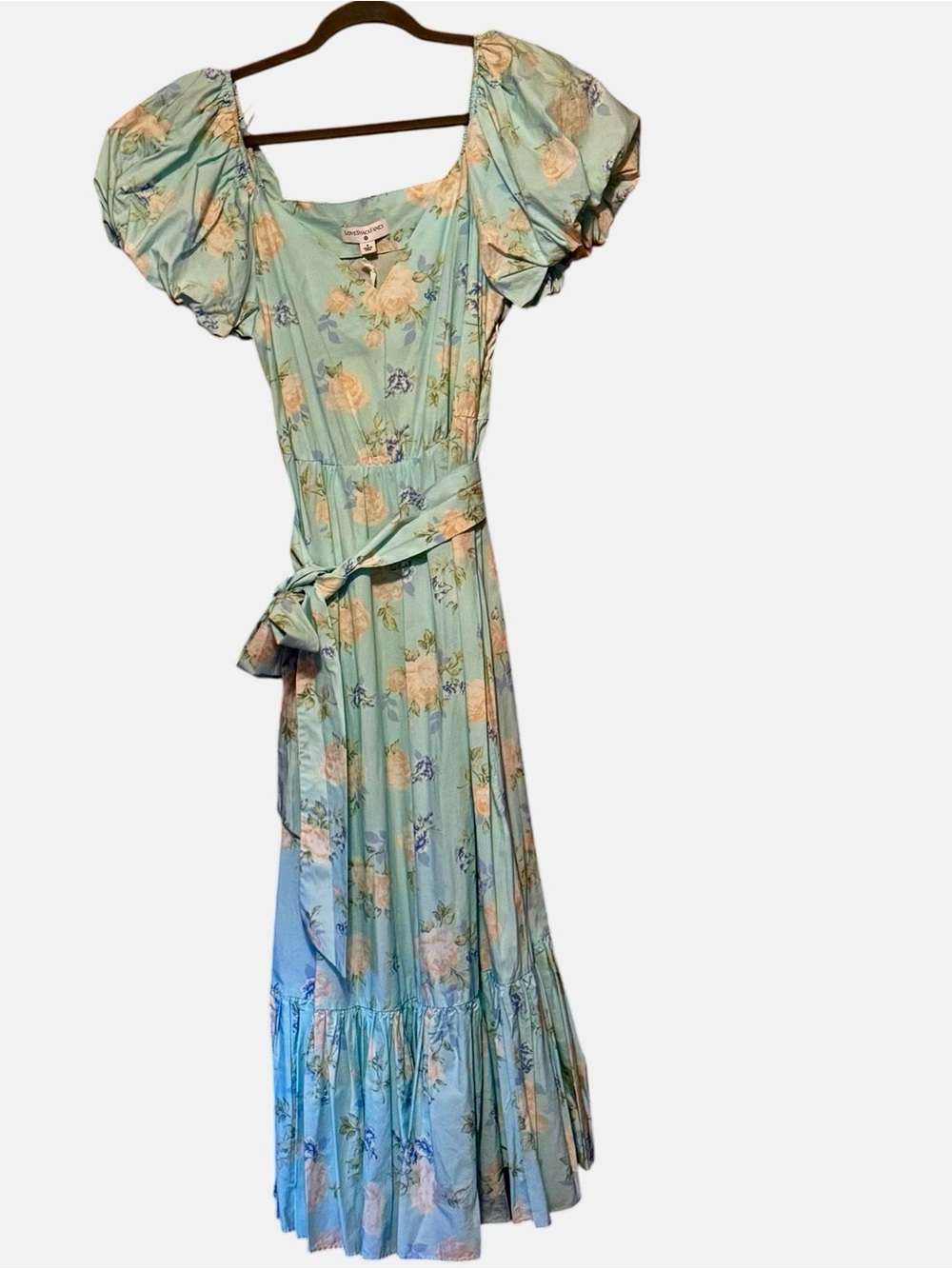 LoveShackFancy NWT Pale Blue Floral Off-Shoulder Maxi Dress Size 6 - Picture 2 of 9